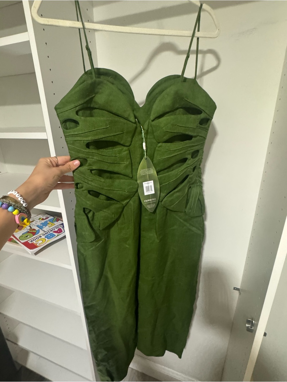 FARM Rio Olive Green Strapless Sculpted Dress NWT - Picture 3 of 7